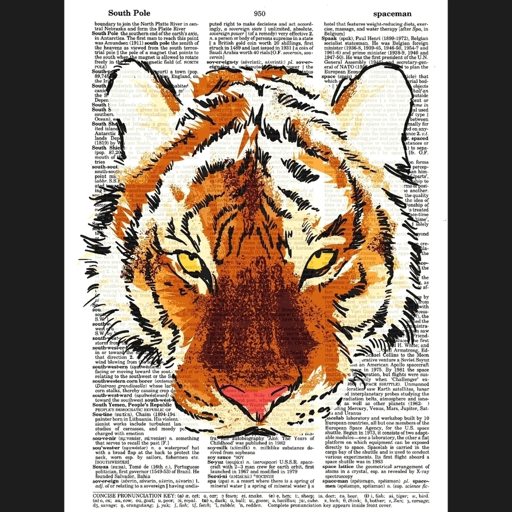 Watercolor Tiger Cat Vintage Dictionary Art Print - Picture 4 of 4
